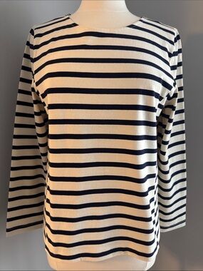 J Crew NWOT Classic Preppy Striped Boatneck Tee - Cream/Navy, Size L